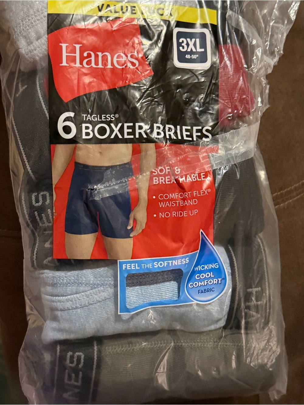 Hanes Men's 5-Pack Tagless Boxer Briefs – Gray/Black/Blue (3XL)